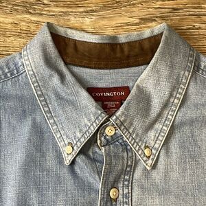 Covington Long Sleeve Button Down Shirt Men's Size 2XL Blue Denim Wrinkle Free